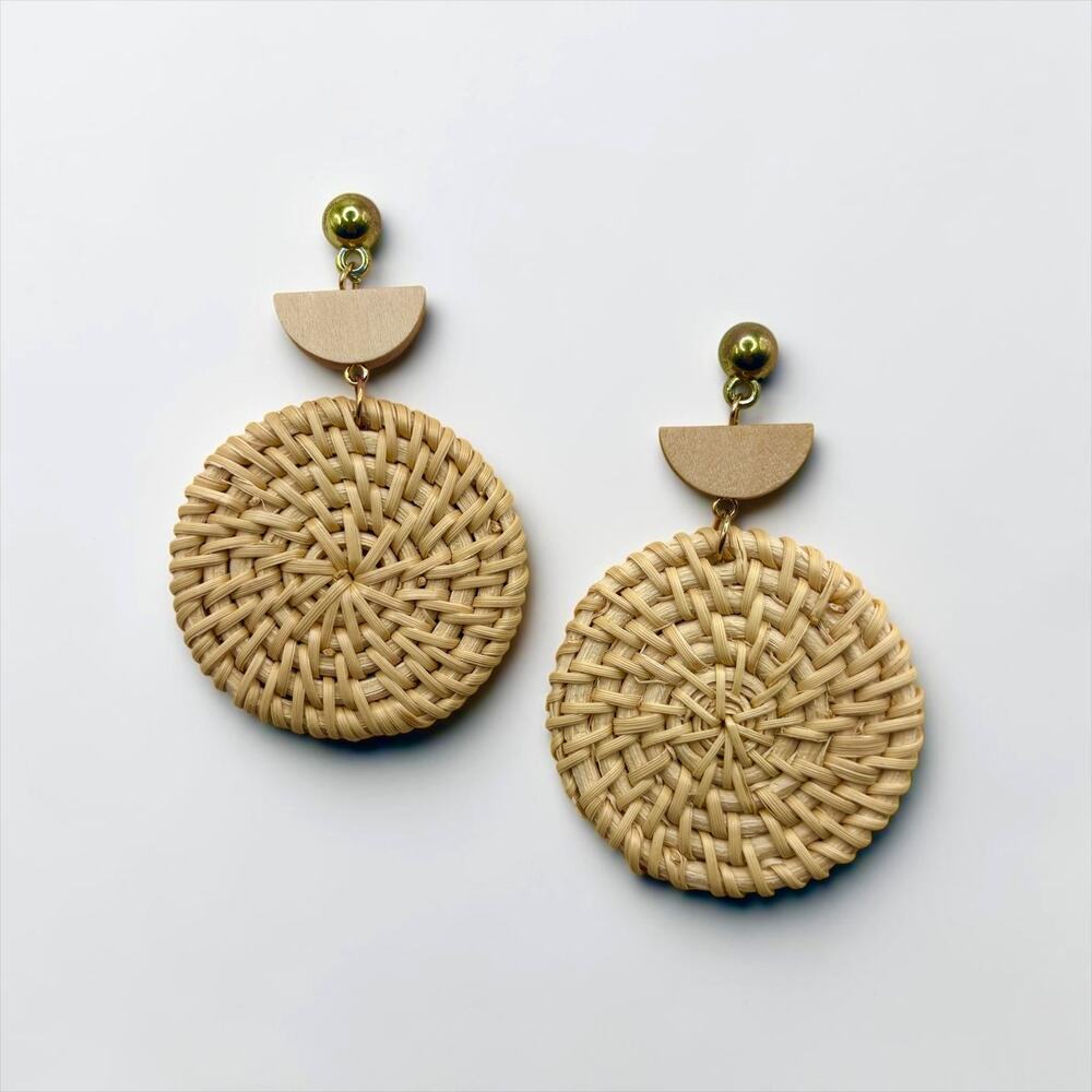 Woven Rattan Round Drop Earrings